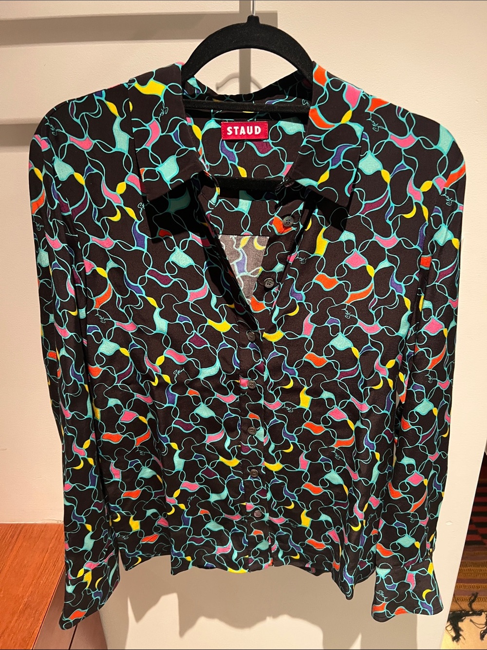 STAUD Black Multicolor Wavy-Print Button Shirt